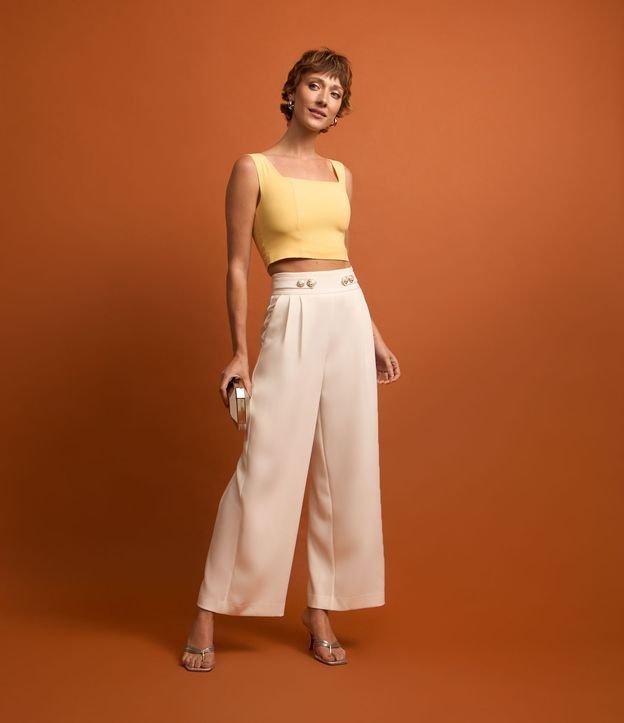 Calça Wide Leg Alfaiatada com Faixas Abotoadas - 2