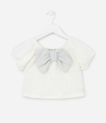 Blusa Infantil Texturizada com Laço Grande Aplicado - Tam 1 a 5 Anos