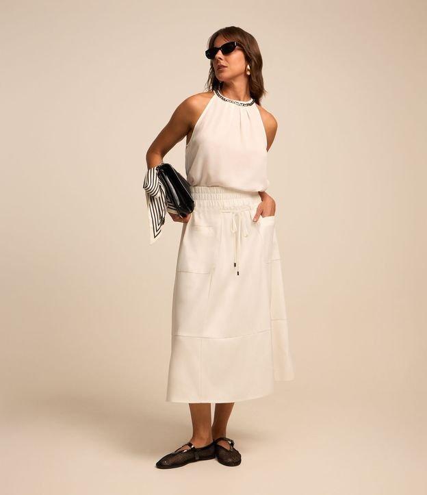 Saia Evasê Midi em Crepe com Amarração e Bolsos - 1