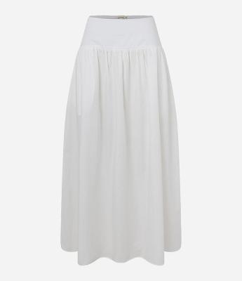 Saia Evasê Midi em Tricoline com Cós Largo e Lastex