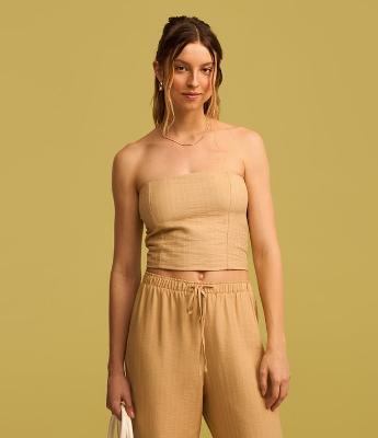 Blusa Tomara que Caia em Alfaiataria com Listras Risca de Giz