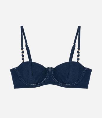 Biquíni Top Meia Taça Texturizado com Detalhes Metalizados nas Alças