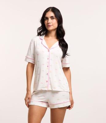 Pijama Short Doll em Viscose com Estampa Camarão