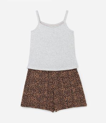 Pijama Short Doll em Viscose Estampa Onça Curve & Plus Size