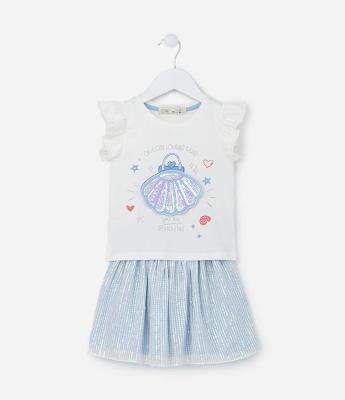 Conjunto Infantil com Estampa Interativa de Conchinha - Tam 1 a 5 Anos