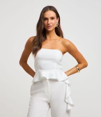 Blusa em Cetim Tomara que Caia com Babado Peplum