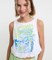 Blusa sem Manga Cropped em Algodão e Estampa Verano - 1