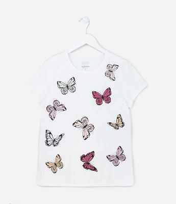 Camiseta Infantil com Estampa de Borboletas - Tam 5 a 14 Anos