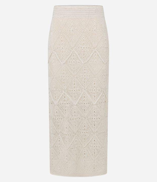 Saia Reta Midi em Tricô com Efeito Crochê - 1