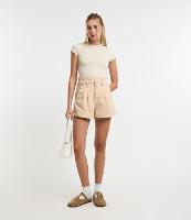 Short Baggy Cintura Alta em Sarja com Pregas e Barra Dobrada - 1