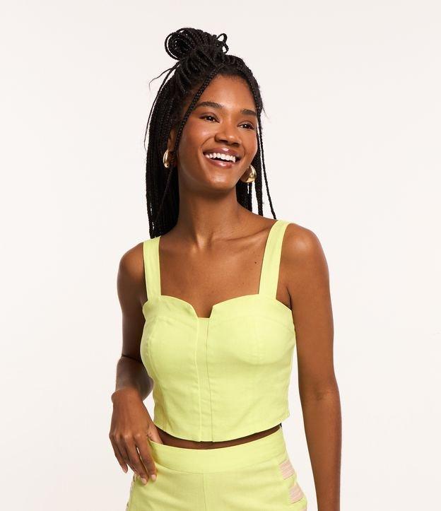 Blusa Cropped em Viscose e Linho com Amarração nas Costas - 1