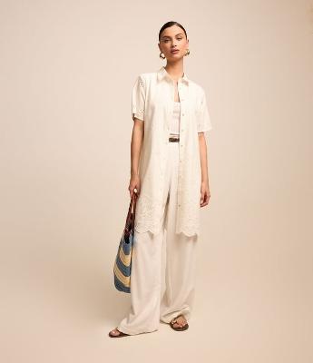 Calça Pantalona em Viscolinho com Cós Elástico