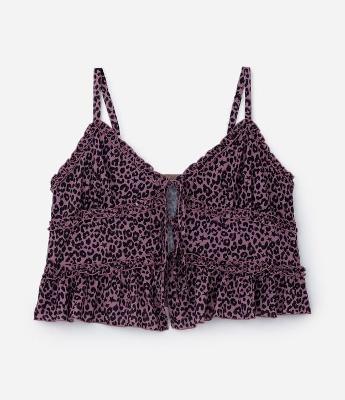 Blusa Crepe Estampa Onça e Laços Frontais Curve & Plus Size