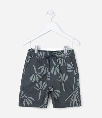 Bermuda Infantil em Sarja com Estampa de Coqueiros - Tam 5 a 14 Anos