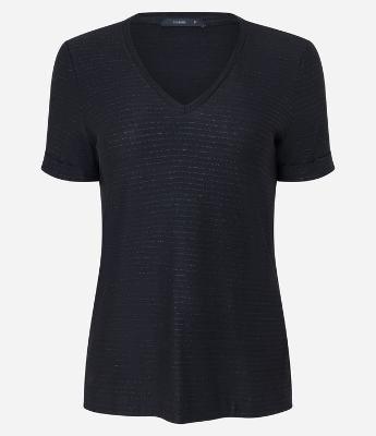 Blusa em Viscose com Listras Horizontais e Decote em V