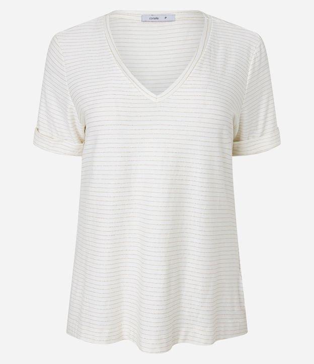 Blusa em Viscose com Listras Horizontais e Decote em V - 1