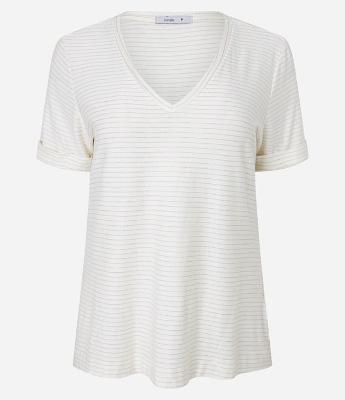 Blusa em Viscose com Listras Horizontais e Decote em V
