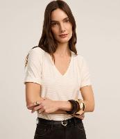 Blusa em Viscose com Listras Horizontais e Decote em V - 2