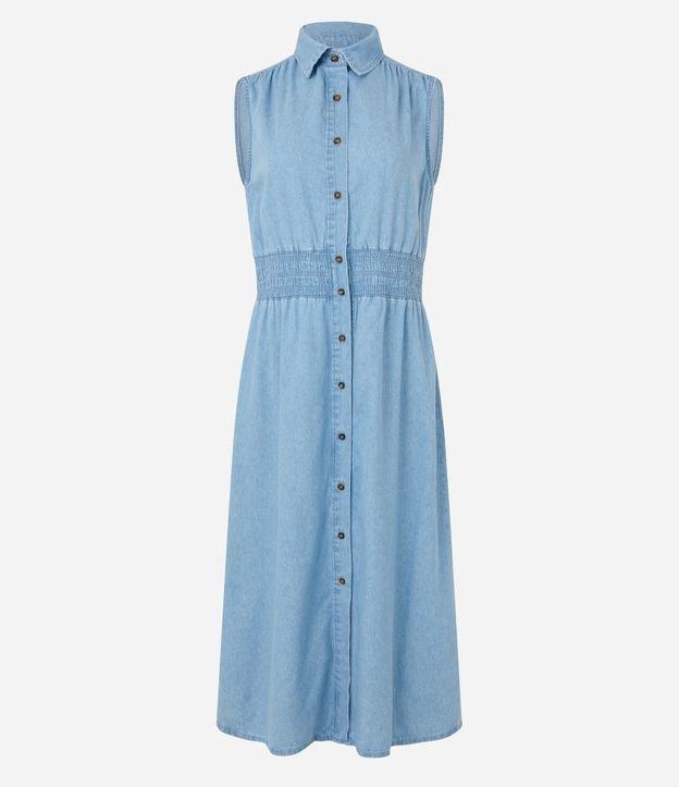 Vestido Midi em Jeans com Lastex na Cintura - 1