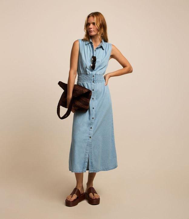 Vestido Midi em Jeans com Lastex na Cintura - 2