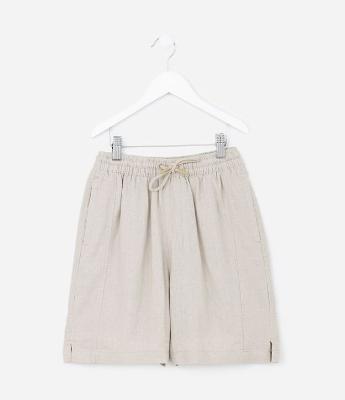 Bermuda em Linho com Cordão no Cós e Fendinha Lateral - Tam 5 a 14 Anos