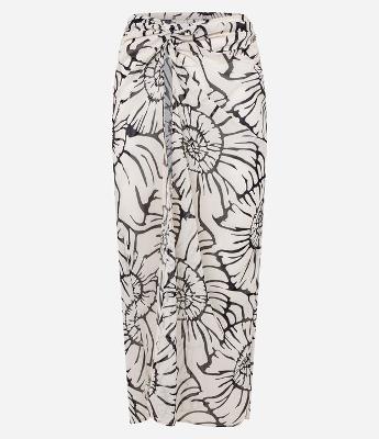 Saída de Praia Saia em Chiffon Longa Estampada