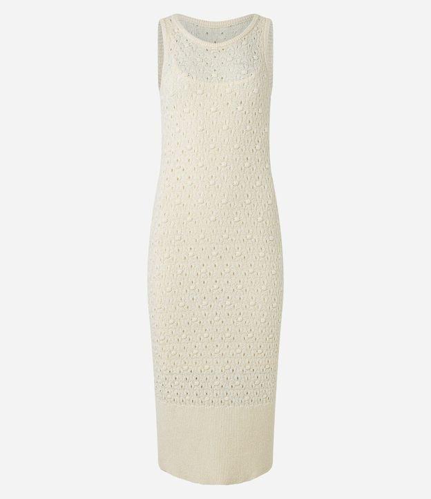 Vestido Reto Midi Sem Manga em Tricô Texturizado - 1