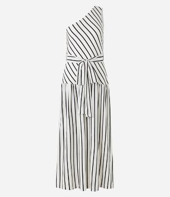 Vestido Evasê New Midi Ombro Só com Listras