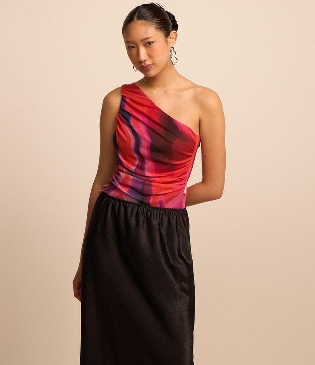 Body em Tule Estampa Abstrata com Um Ombro Só - 2