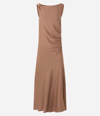 Vestido Reto Midi em Viscose com Ajuste Metálico na Alça