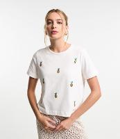 Camiseta T-shirt em Algodão com Bordado de Abacaxi em Paetês - 1