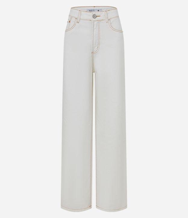 Calça Wide Leg em Sarja com Pespontos Contrastantes - 1