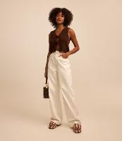 Calça Wide Leg em Sarja com Pespontos Contrastantes - 2