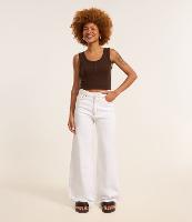 Calça Wide Leg em Sarja com Pespontos Contrastantes - 3