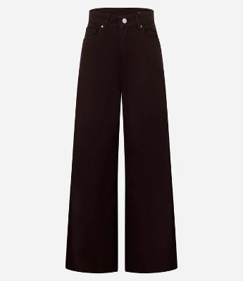 Calça Wide Leg em Sarja com Pespontos Contrastantes