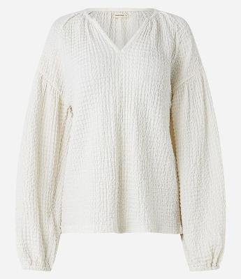 Blusa Texturizada com Gola V e Manga Bufante