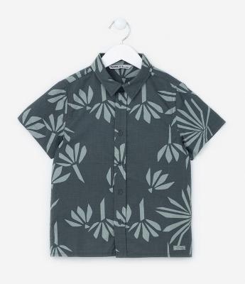 Camisa Infantil com Estampa Folhagens - Tam 5 a 14 Anos