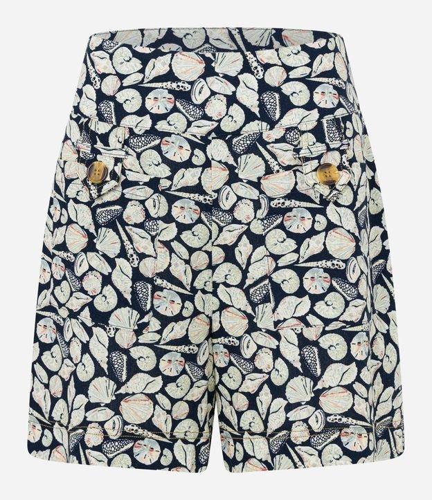 Short Cintura Alta em Viscolinho Alfaiatado com Estampa de Fundo do Mar - 1