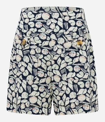 Short Cintura Alta em Viscolinho Alfaiatado com Estampa de Fundo do Mar