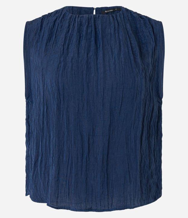 Blusa Sem Manga Acetinada com Textura Decote Redondo - 1