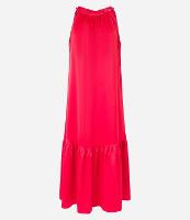 Vestido Midi Acetinado com Detalhe Frufru e Sem Manga - 1