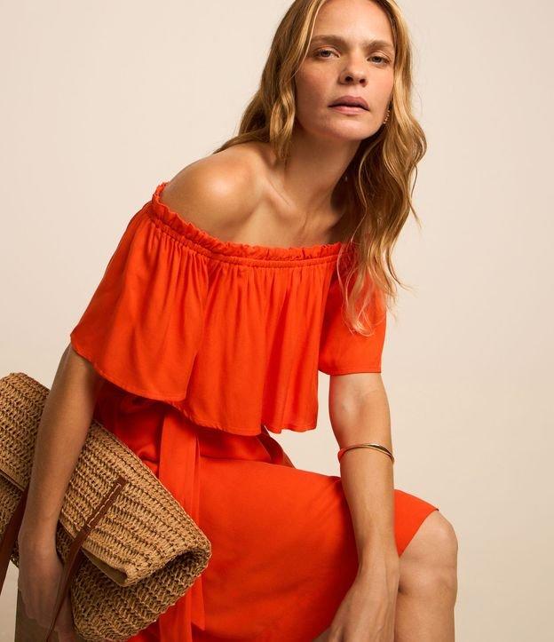 Vestido Evasê em Twill Ombro a Ombro com Amarração na Cintura - 2