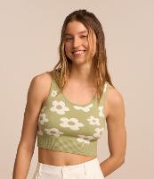 Blusa sem Manga Cropped em Tricô com Flores - 1