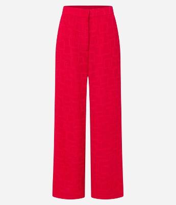 Calça Wide Leg Cintura Alta em Chiffon com Textura Jacquard
