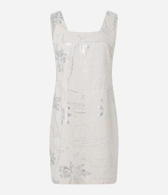 Vestido Curto em Viscolinho com Estampa Tropical de Foil