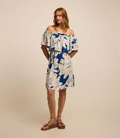 Vestido Curto Ombro a Ombro em Twill com Flores Estampadas - 2