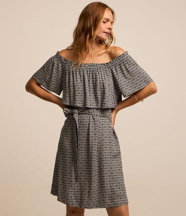 Vestido Curto Ombro a Ombro em Viscolinho com Faixa - 2