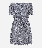 Vestido Curto Ombro a Ombro em Viscolinho com Faixa - 1