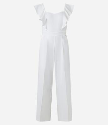 Macacão Sem Manga em Crepe com Babados e Lastex