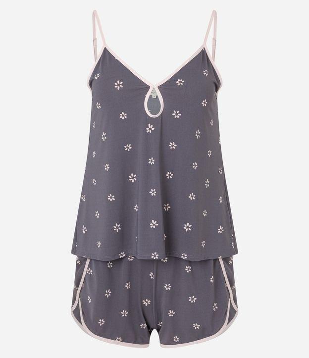Pijama Short Doll com Estampa de Flor e Viés Contrastante - 1